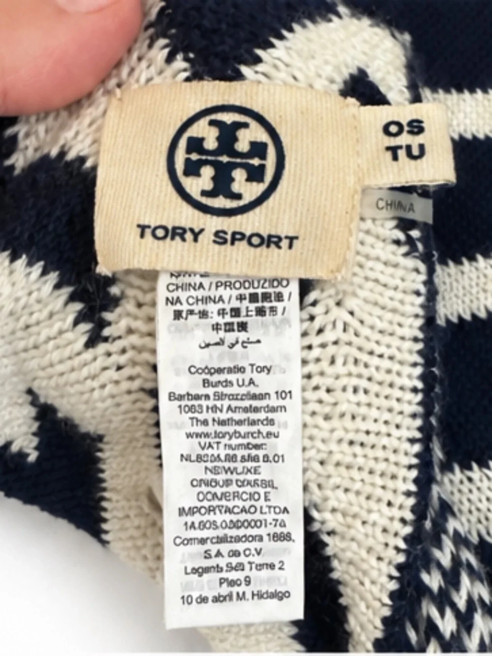 Tory Burch Sport Navy & White Monogram Knit Scarf | Like New